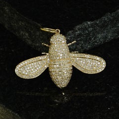 Bee Insect Pendant Solid 14k Gold Charm Pendant Natural Diamond Fine Jewelry