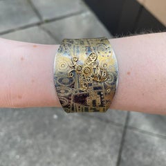 "Bee Klimt" Cuff Bracelet with Sterling Silver, 18Karat Yellow Gold and 24K Gold