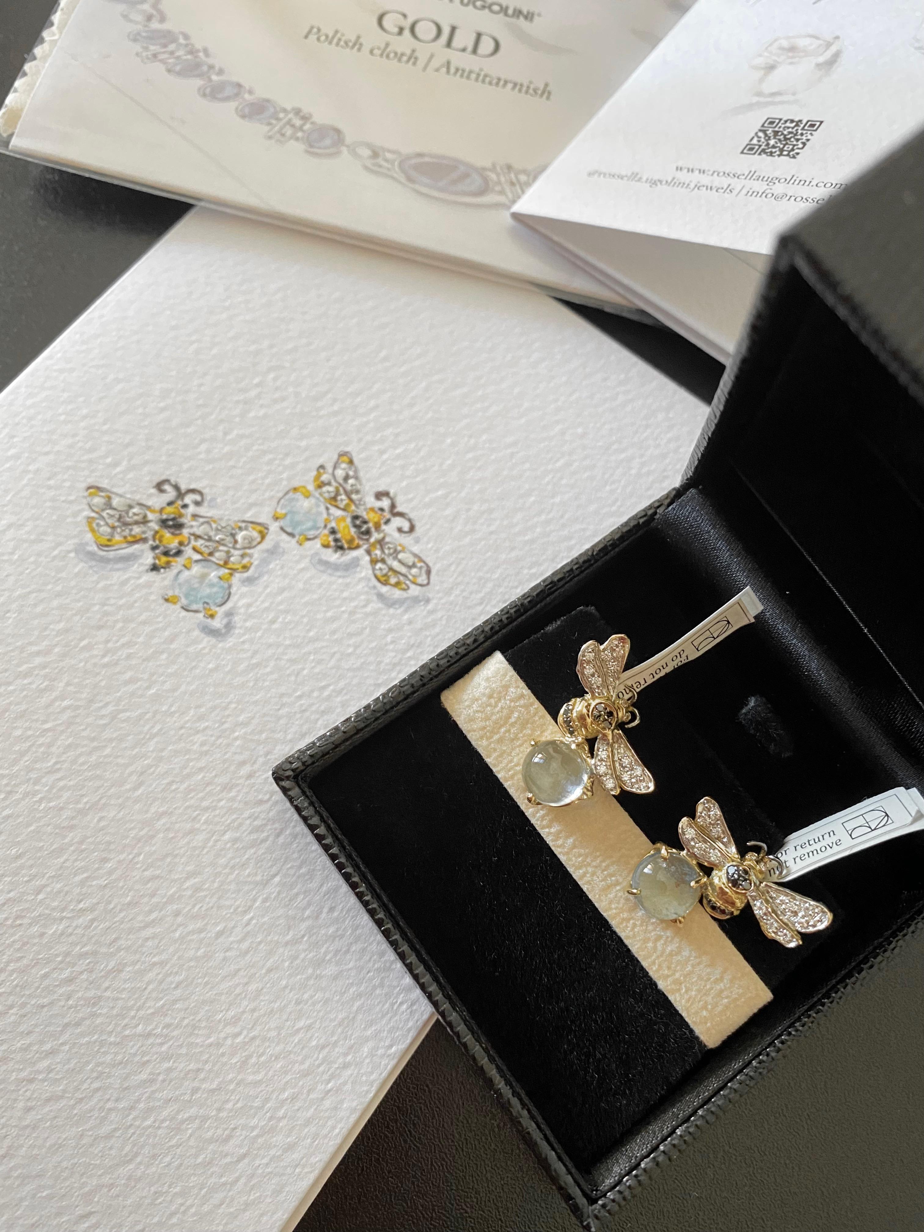 Bee 4.12 Carats Aquamarine 18 Karat Gold 0.16 Karat White Diamonds Stud Earrings For Sale 5