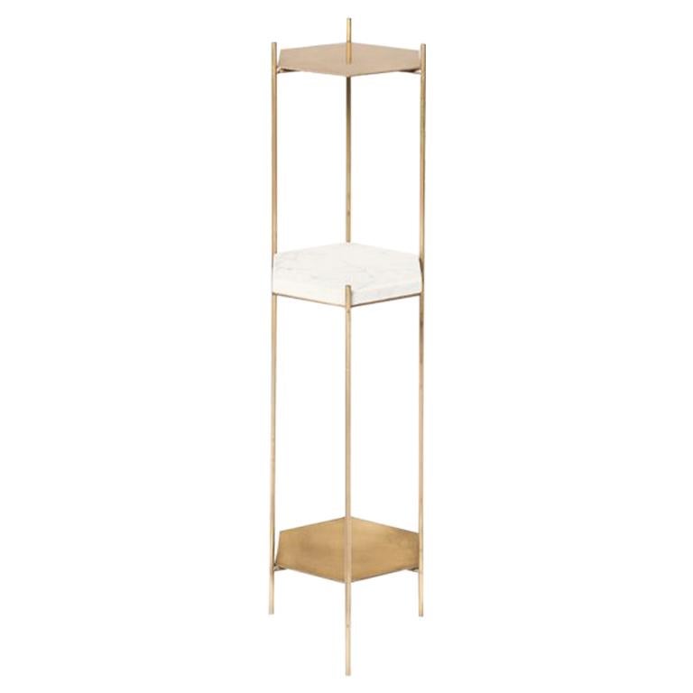 BEE Minimalist Hexagonal Side Table in Brass & Marble Top by Ries For Sale