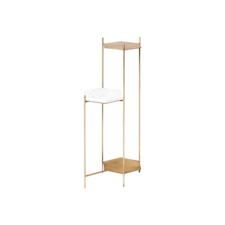 BEE Minimalist Hexagonal Side Table in Brass & Marble Top by Ries For Sale