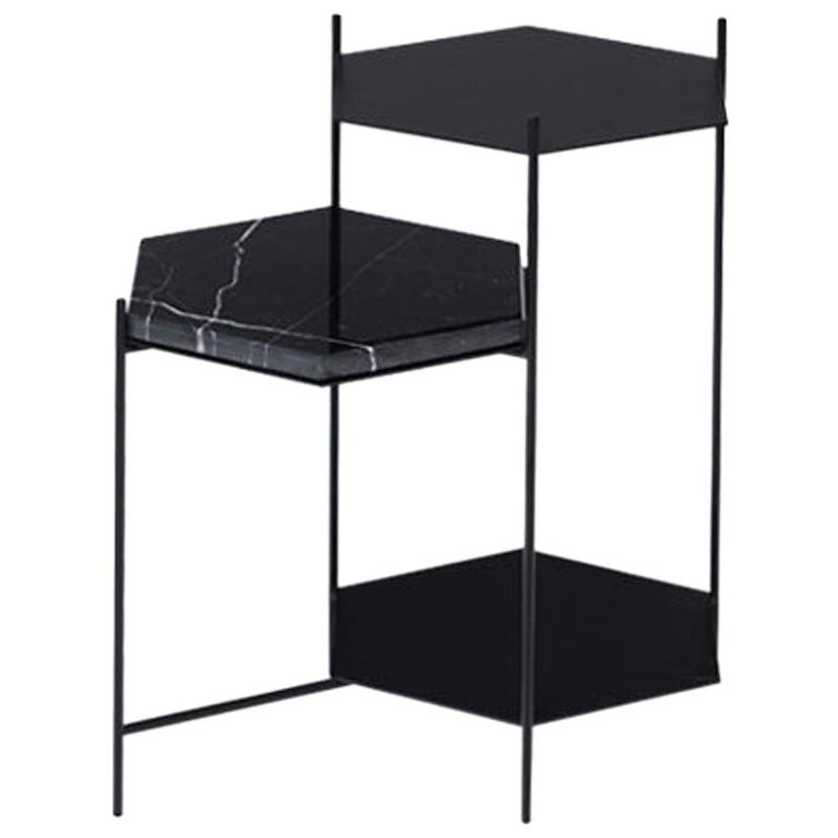 "Bee" Minimalist Side Table in Black with Marble Top by Ries For Sale