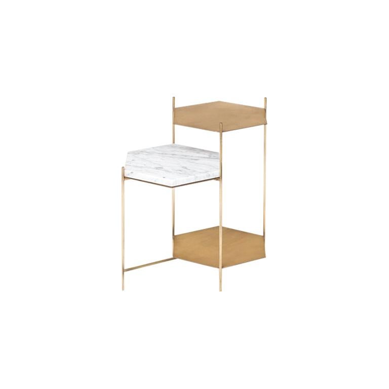 BEE Minimalist Side Table in Brass and Marble by Ries For Sale