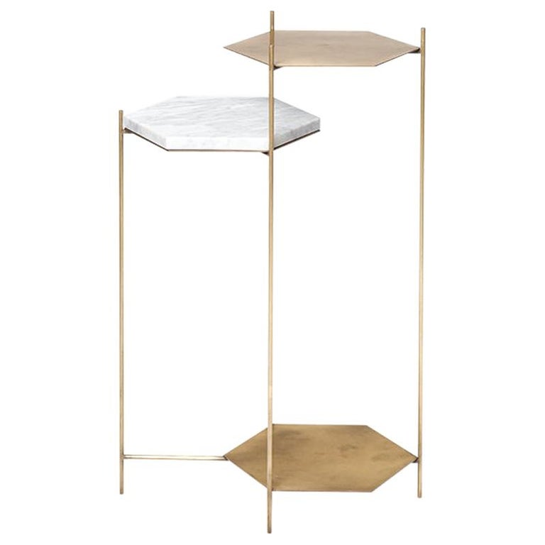 "Bee" Minimalist Side Table in Brass and Marble For Sale