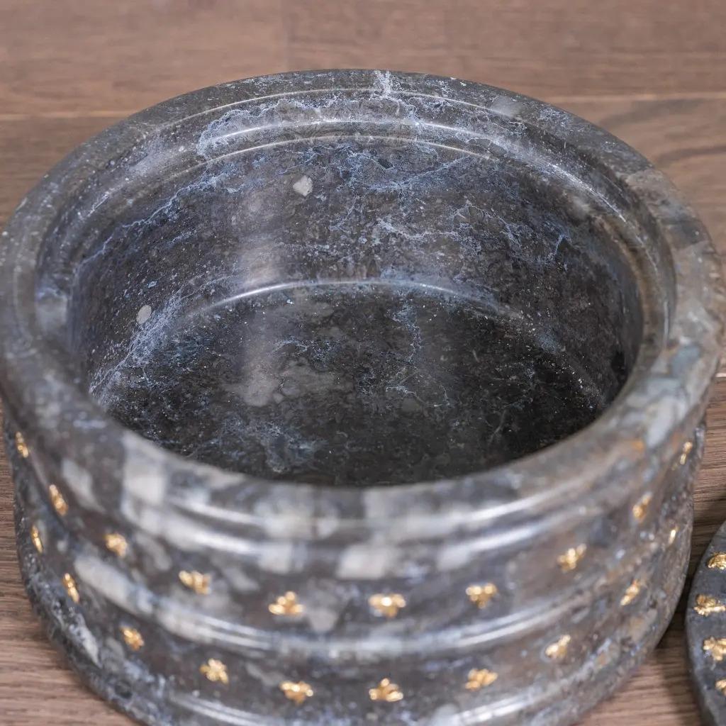 20th Century Bee Motif Candy Dish – Grey and Black Marble For Sale