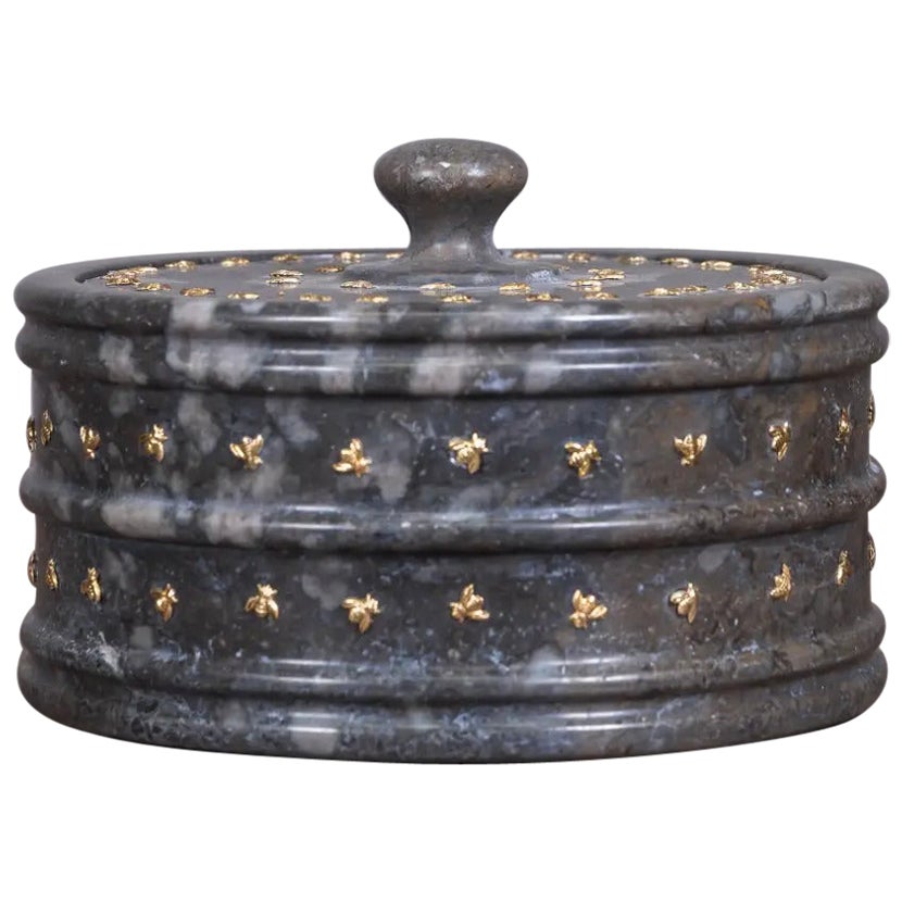 Bee Motif Candy Dish – Grey and Black Marble For Sale