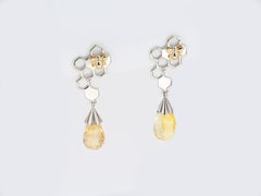 Bee on Honeycomb 14k Gold Studs Earrings with with Citrines Briolettes