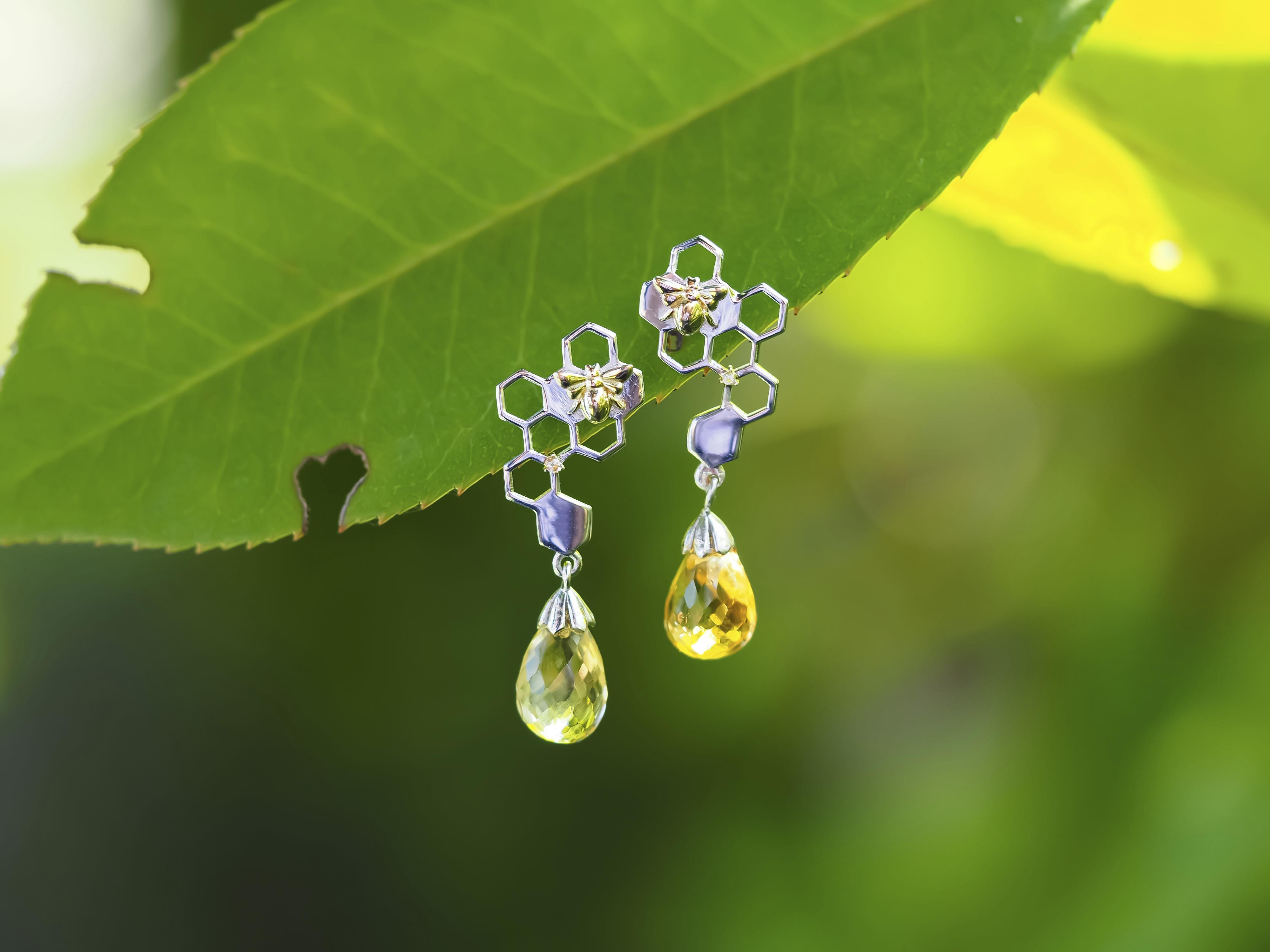 Bee on honeycomb citrine earrings studs im Angebot 6