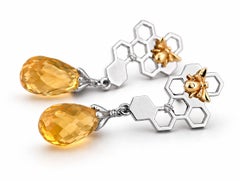 Biene auf Wabe Ohrstecker Silber, Gold