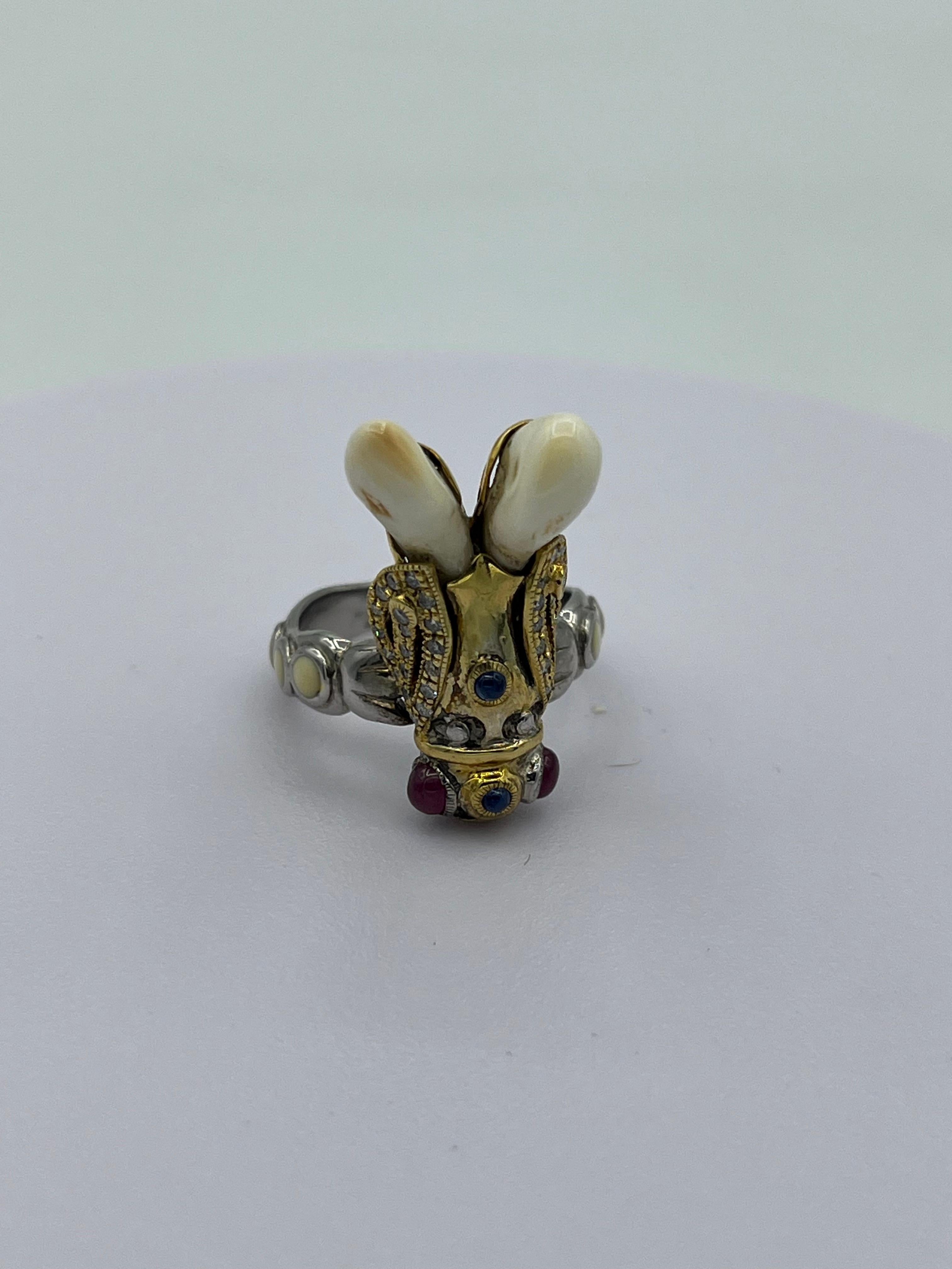 Bee Ring Diamond Ruby Sapphire Silver In New Condition For Sale In Bad Kissingen, DE