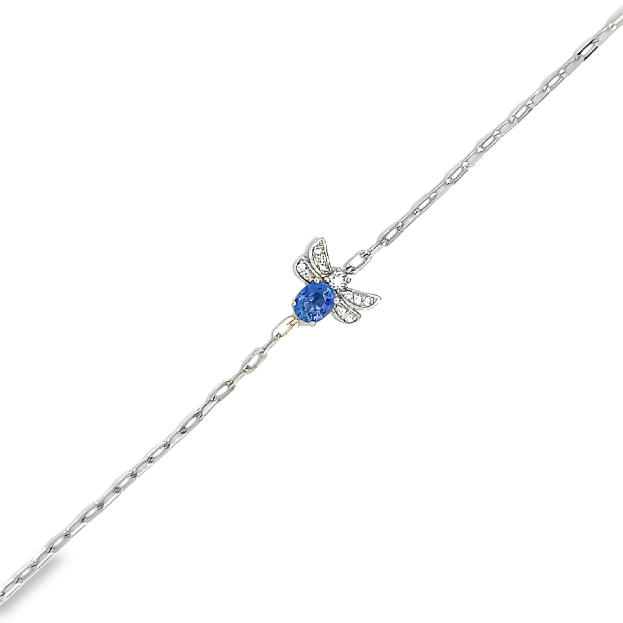 Contemporary Bee Sapphire and Diamond Bracelet in 18K White Gold For Sale