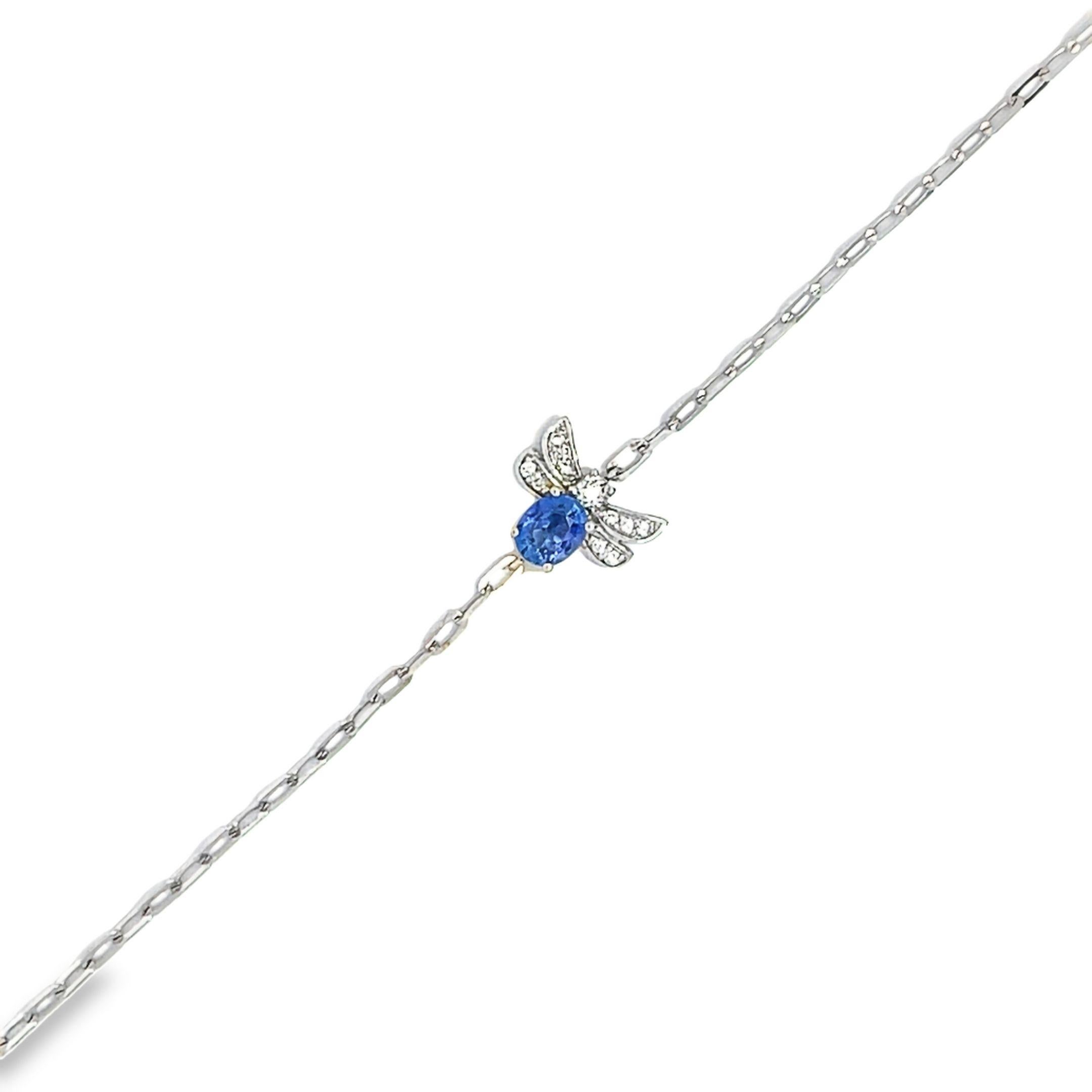 Bienen-Saphir- und Diamantarmband aus 18 Karat Weißgold (Zeitgenössisch)