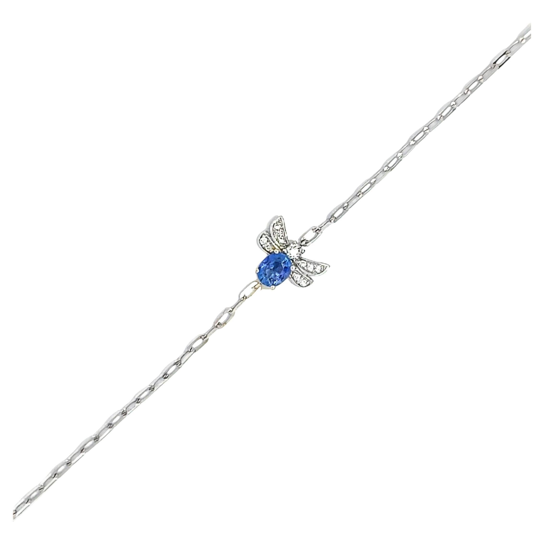 Bee Sapphire and Diamond Bracelet in 18K White Gold For Sale