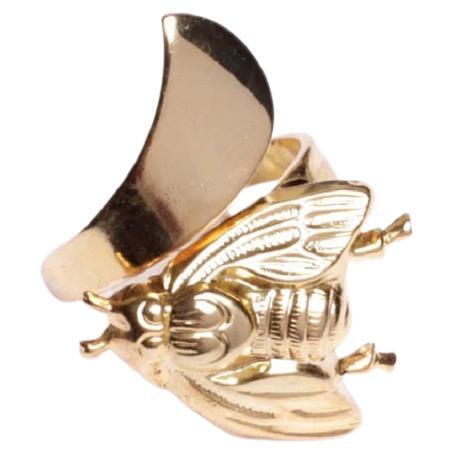 Bee Wave Ring in 24K Yellow Gold Plated on Brass For Sale