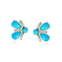 Bee Wing 14K (or 18k upon request) Yellow Gold Turquoise Diamond Earrings