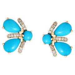 Bee Wing 14K (or 18k upon request) Yellow Gold Turquoise Diamond Earrings