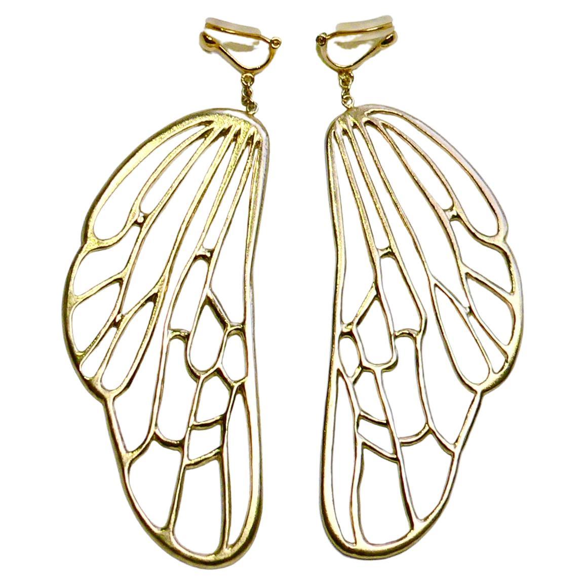 Paire de boucles d'oreilles à clip en argent sterling et plaqué or 18 carats avec aile d'abeille