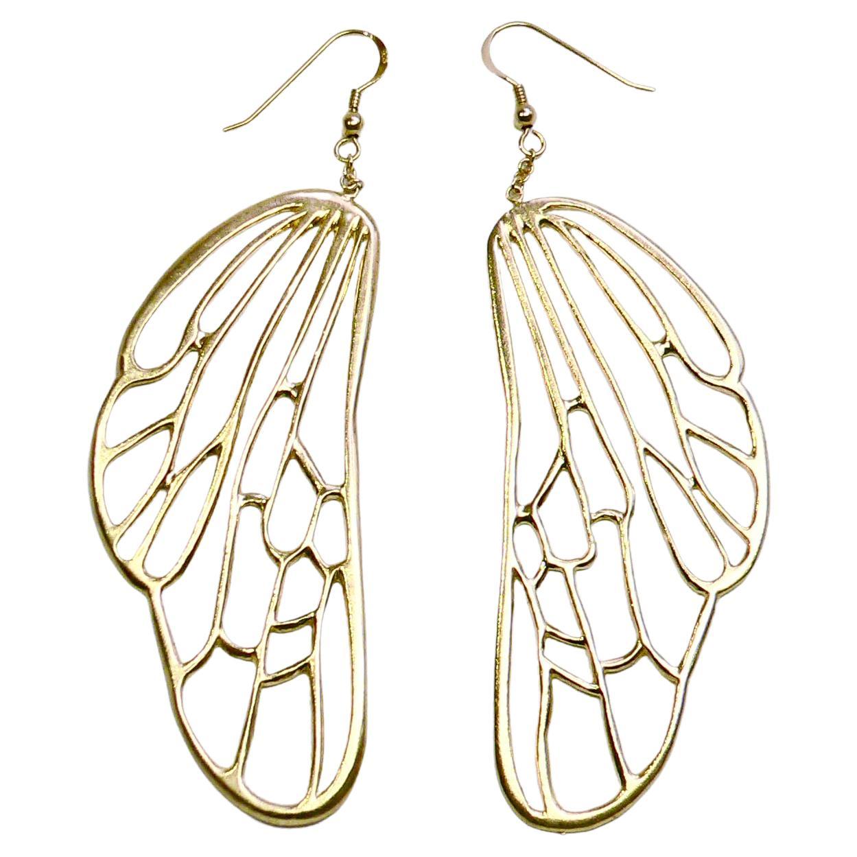 Bee Wing a Pair of Earring, Sterling Silver with 18 Karat Gold-Plated For Sale