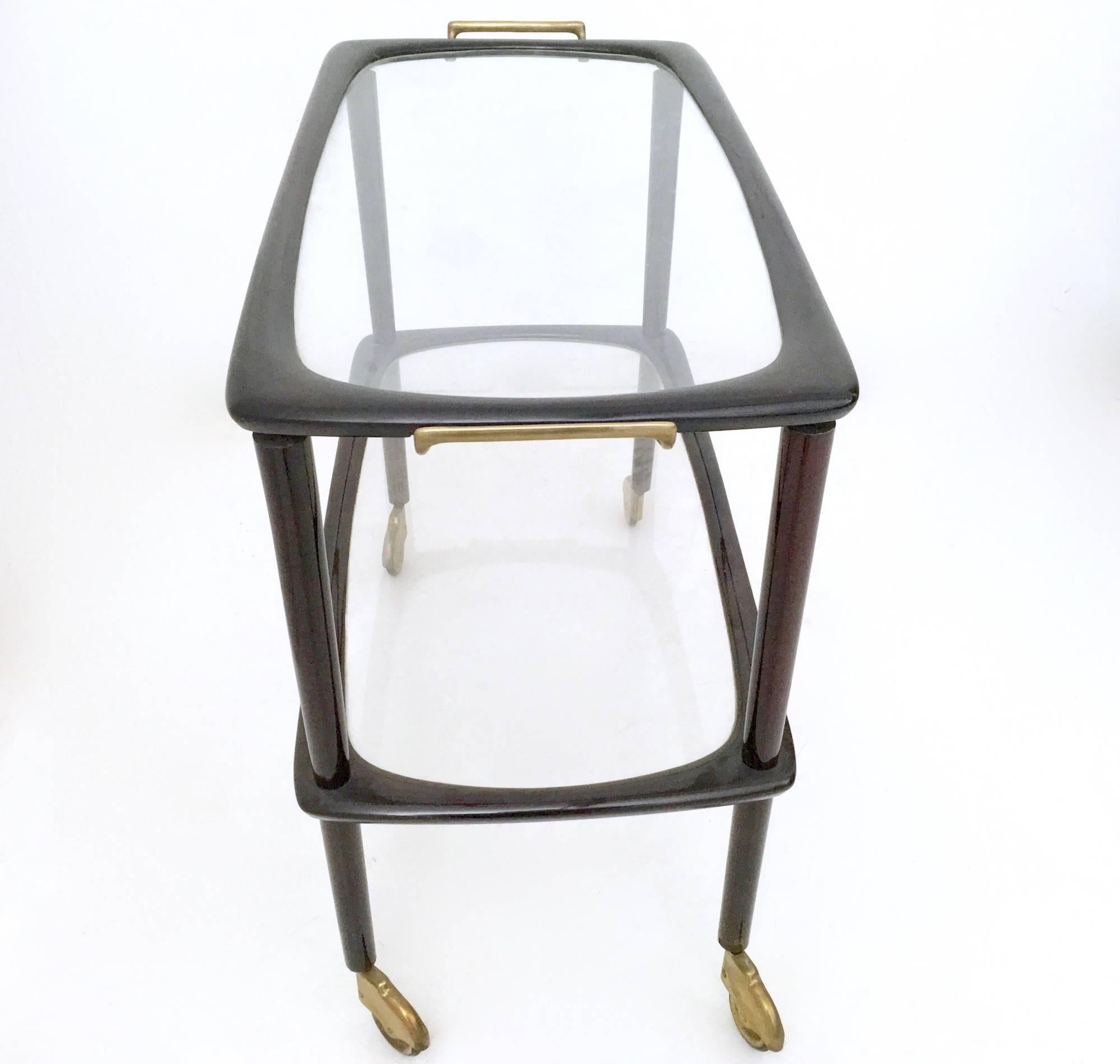 Beech, Brass and Glass Serving Cart, Italy, 1960s In Excellent Condition In Bresso, Lombardy