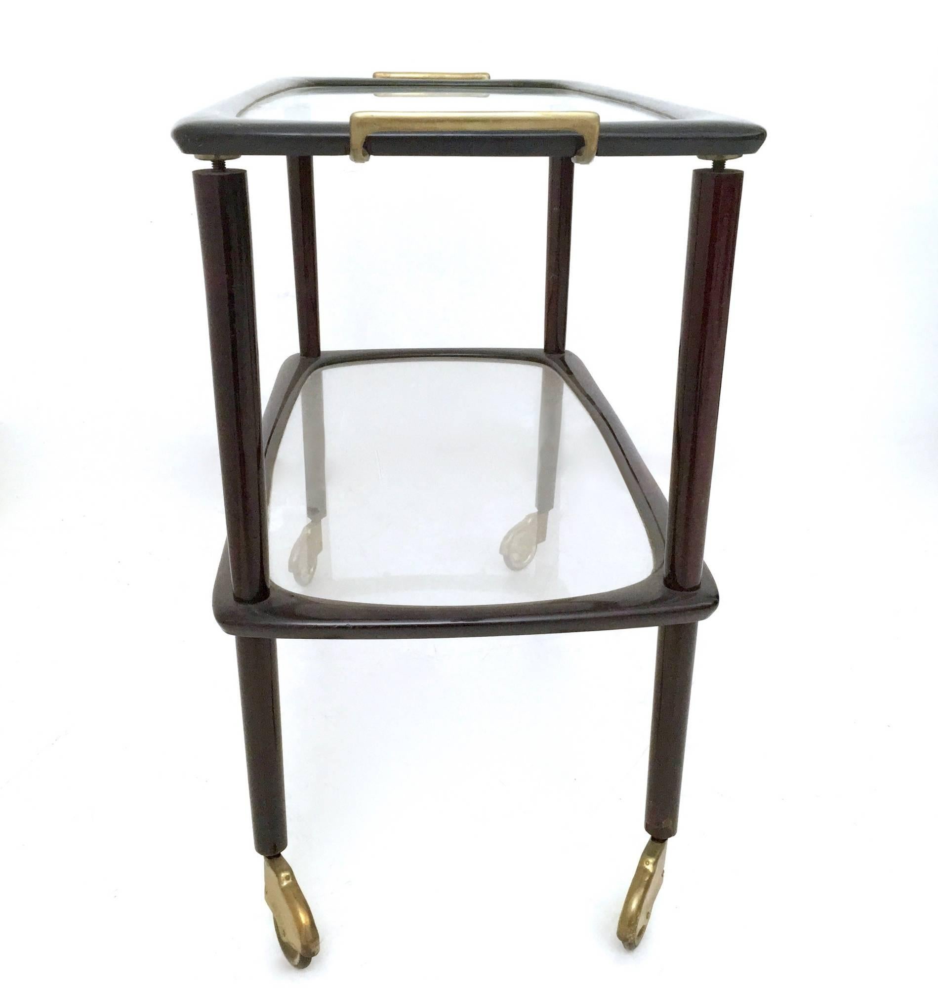 Mid-20th Century Beech, Brass and Glass Serving Cart, Italy, 1960s