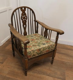 Beech and Ash Wheel Back Reclining Chair, Country Style, Antique, 1930