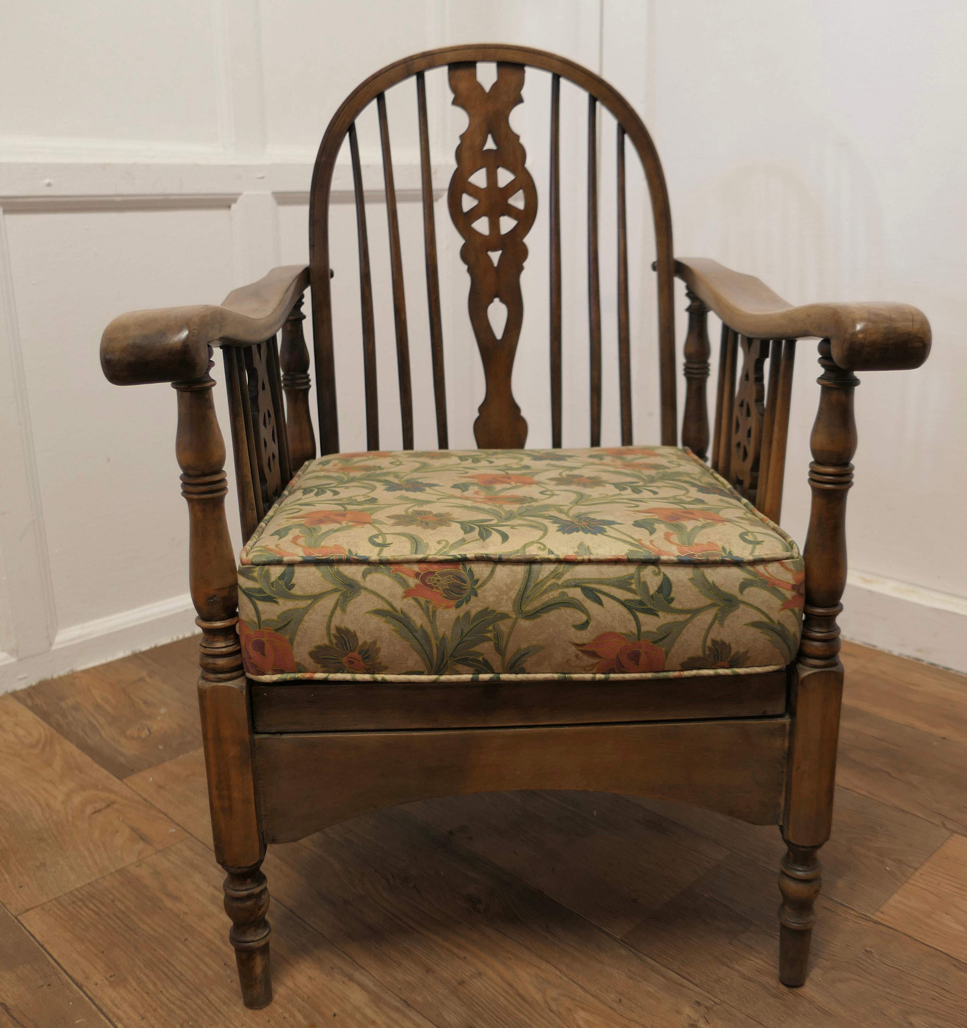 Country Beech and Ash Wheel Back Reclining Chair    For Sale