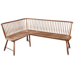 Banc d'angle en hêtre et rotin de l'architecte allemand Arno Lambrecht:: années 1950