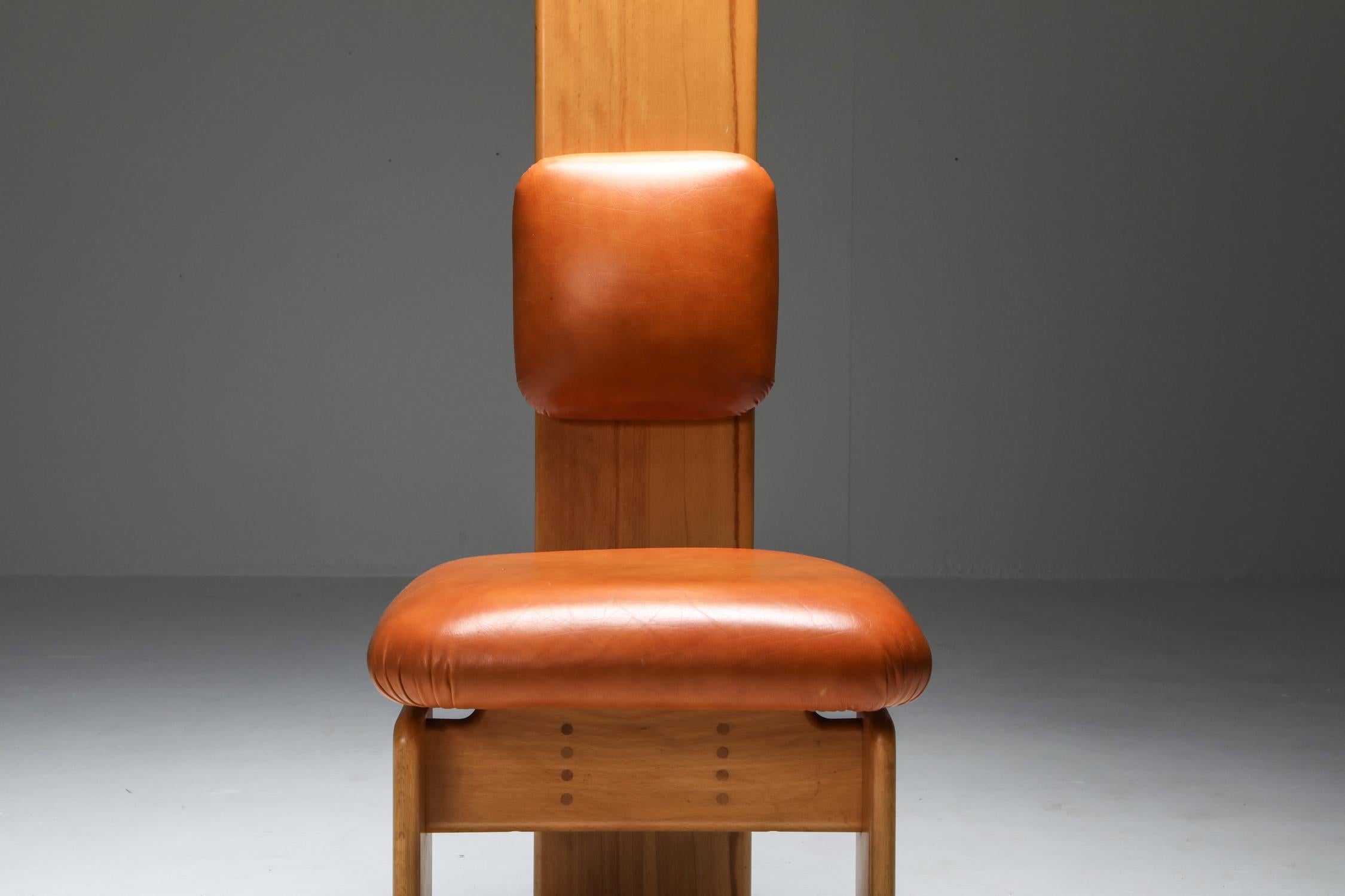 Beech and Leather Dining Chairs by Mario Marenco, Italy, 1970s For Sale 4