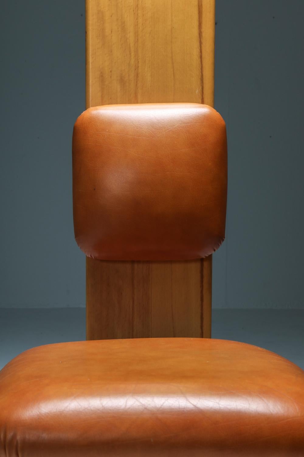 Beech and Leather Dining Chairs by Mario Marenco, Italy, 1970s For Sale 8