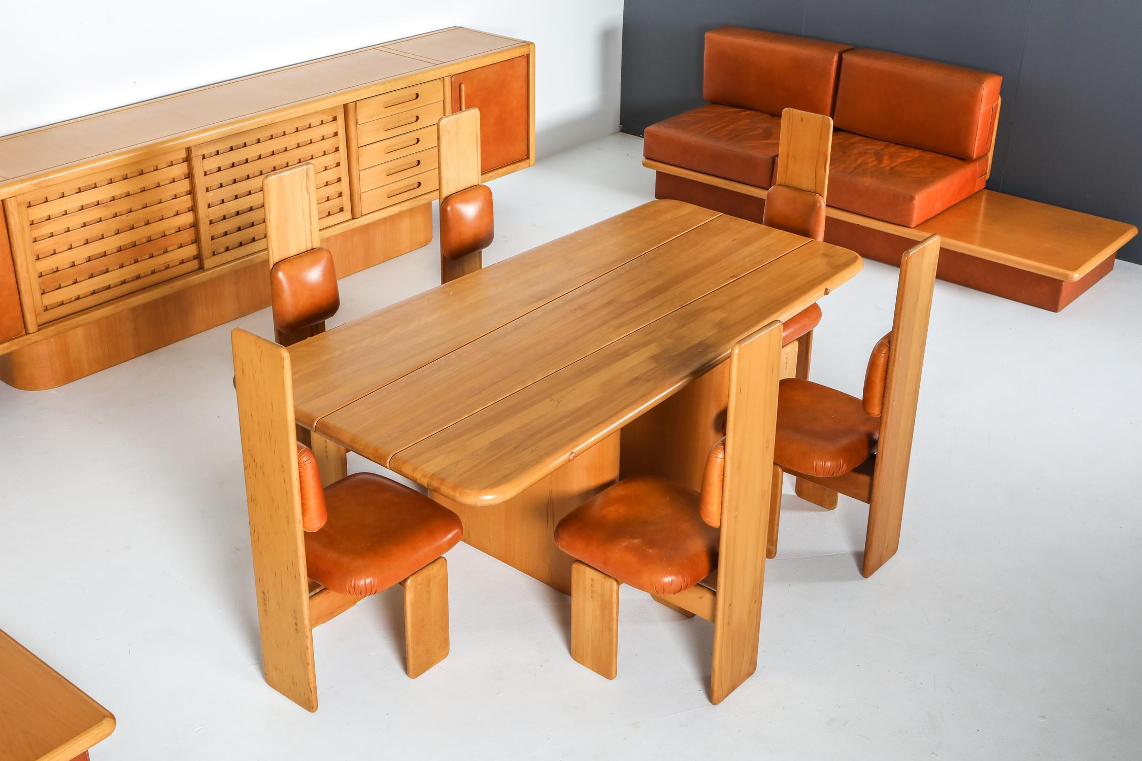 Beech and Leather Dining Chairs by Mario Marenco, Italy, 1970s For Sale 12