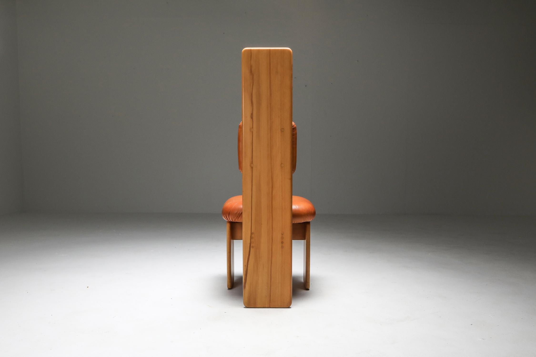 Beech and Leather Dining Chairs by Mario Marenco, Italy, 1970s For Sale 1