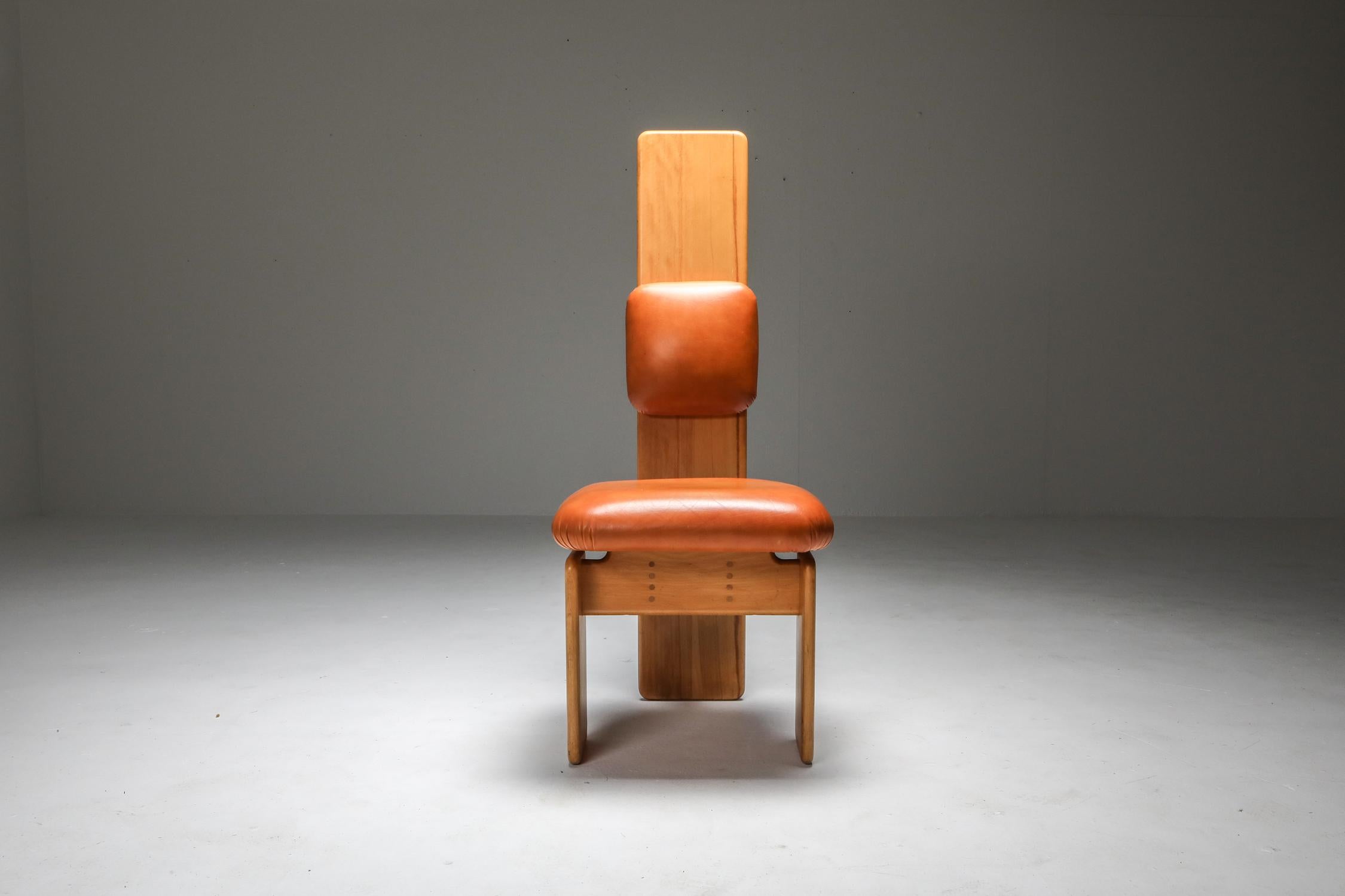 Beech and Leather Dining Chairs by Mario Marenco, Italy, 1970s For Sale 2