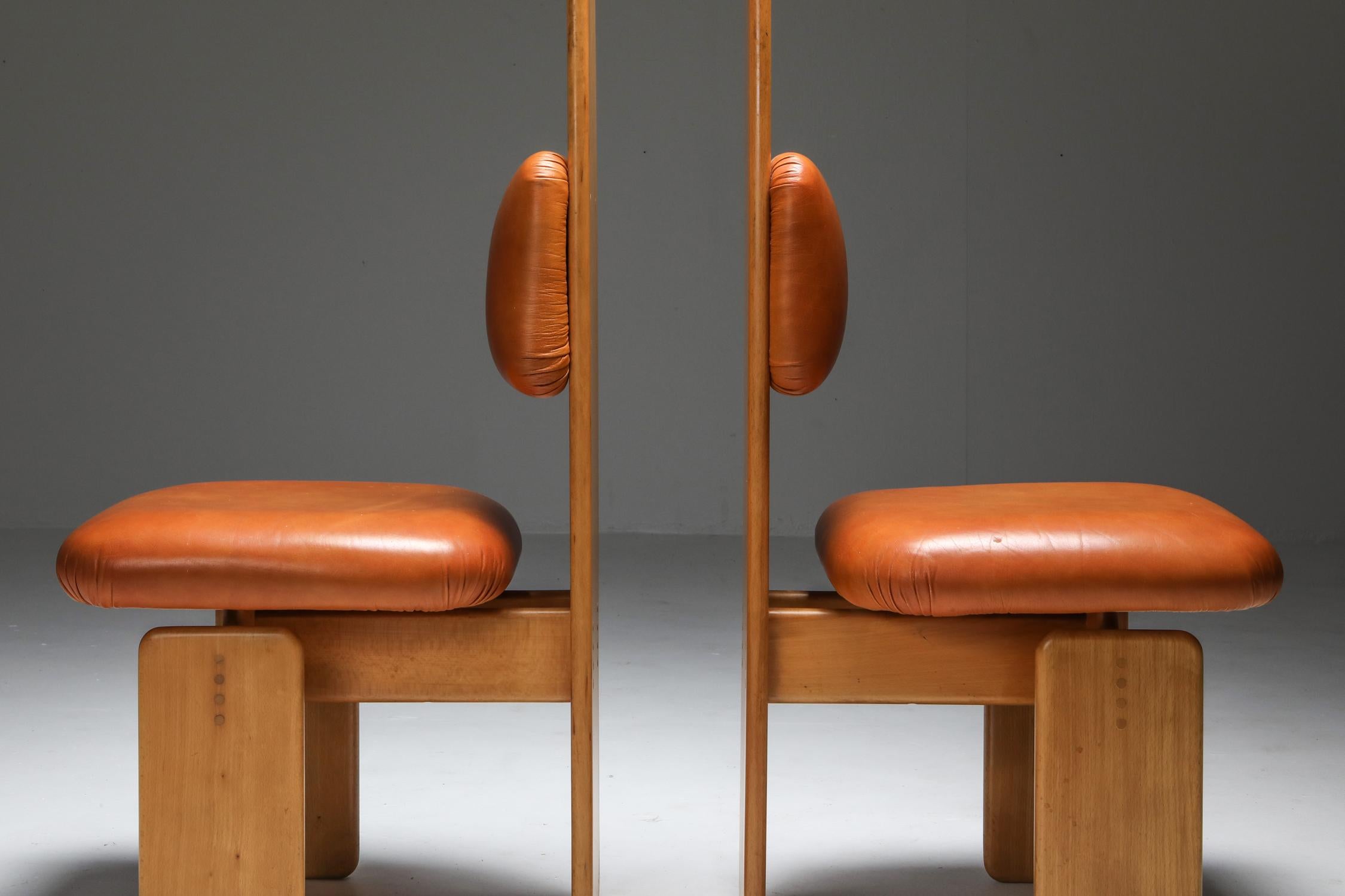 Beech and Leather Dining Chairs by Mario Marenco, Italy, 1970s For Sale 3