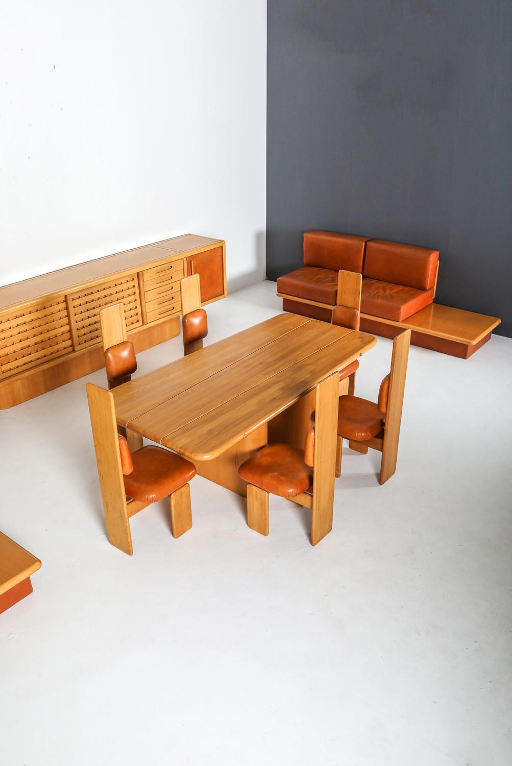 Beech and Leather Dining Room Set by Mario Marenco, Italy, 1970s For Sale 6