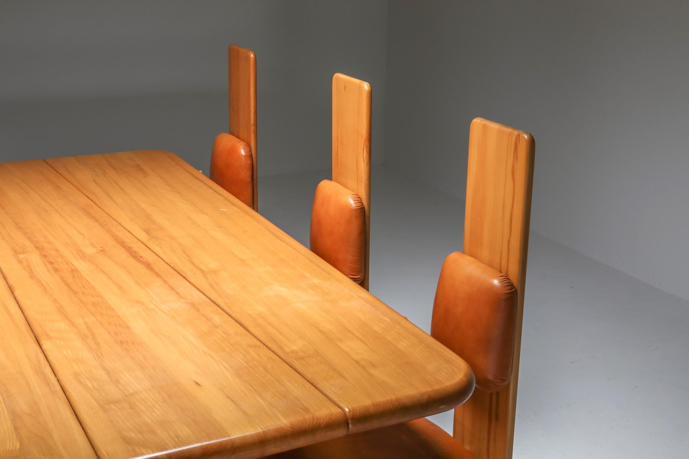 Beech and Leather Dining Room Set by Mario Marenco, Italy, 1970s For Sale 2