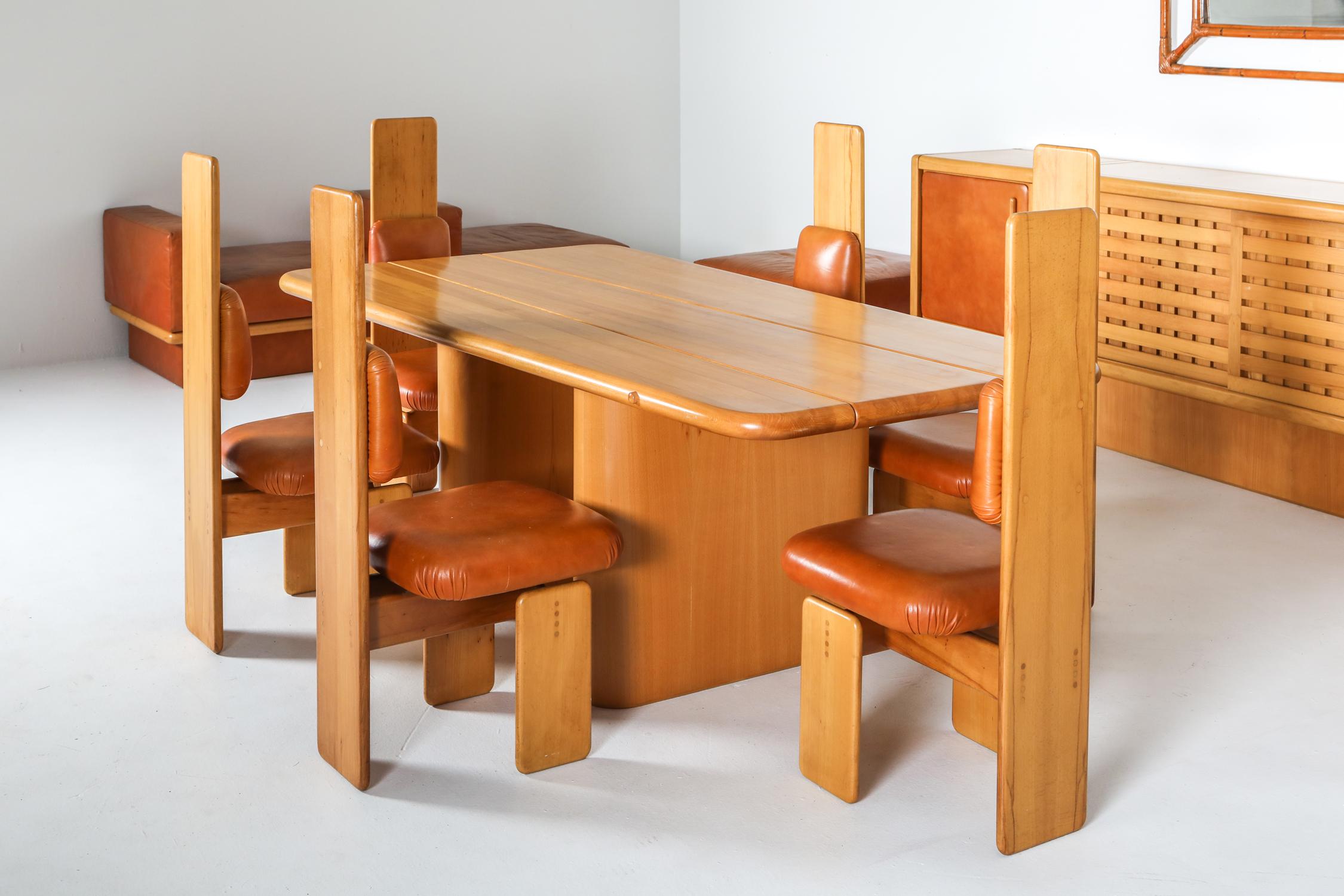 Beech and Leather Dining Room Set by Mario Marenco, Italy, 1970s For Sale 3