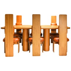 Beech and Leather Dining Room Set by Mario Marenco, Italy, Set of Six