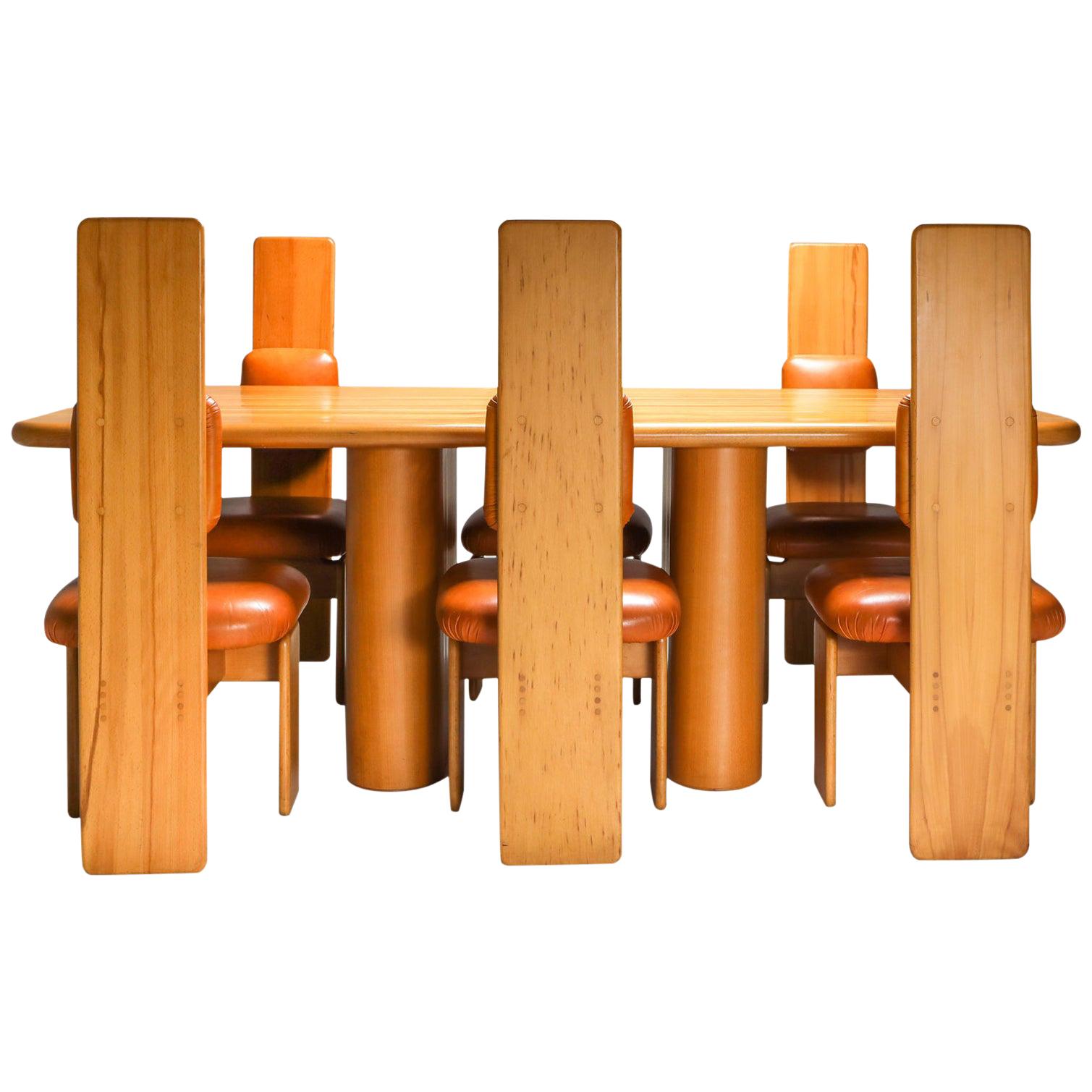 Beech and Leather Dining Room Set by Mario Marenco, Italy, 1970s