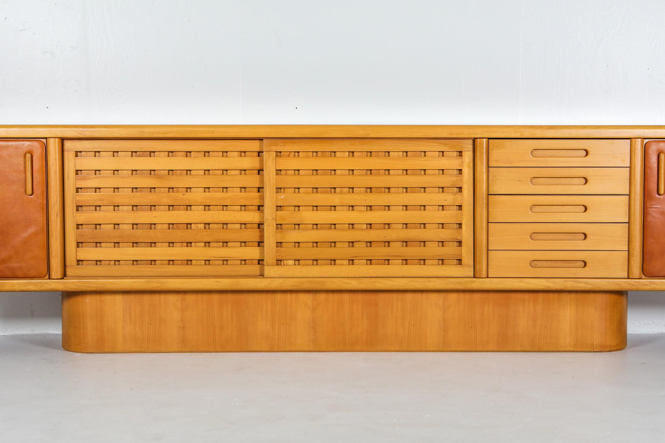 Beech and Leather Sideboard by Mario Marenco, Italy 5