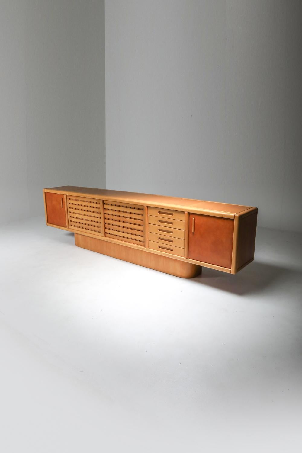 Beech and Leather Sideboard by Mario Marenco, Italy 8
