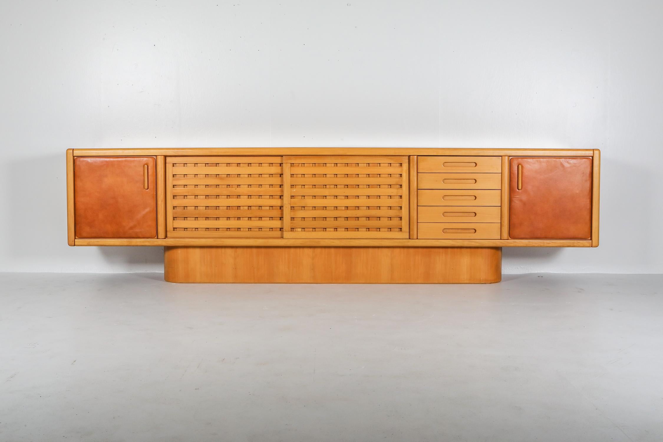 Post-Modern Beech and Leather Sideboard by Mario Marenco, Italy
