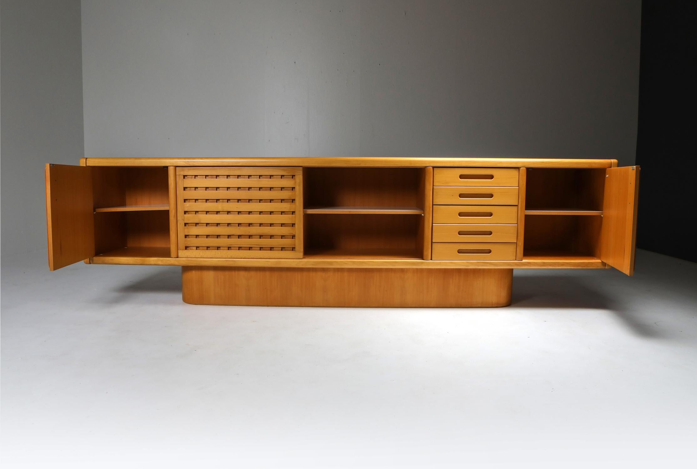 Italian Beech and Leather Sideboard by Mario Marenco, Italy