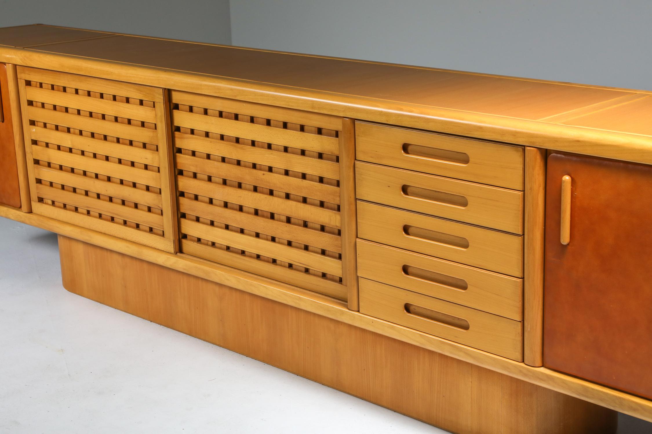 Beech and Leather Sideboard by Mario Marenco, Italy 2