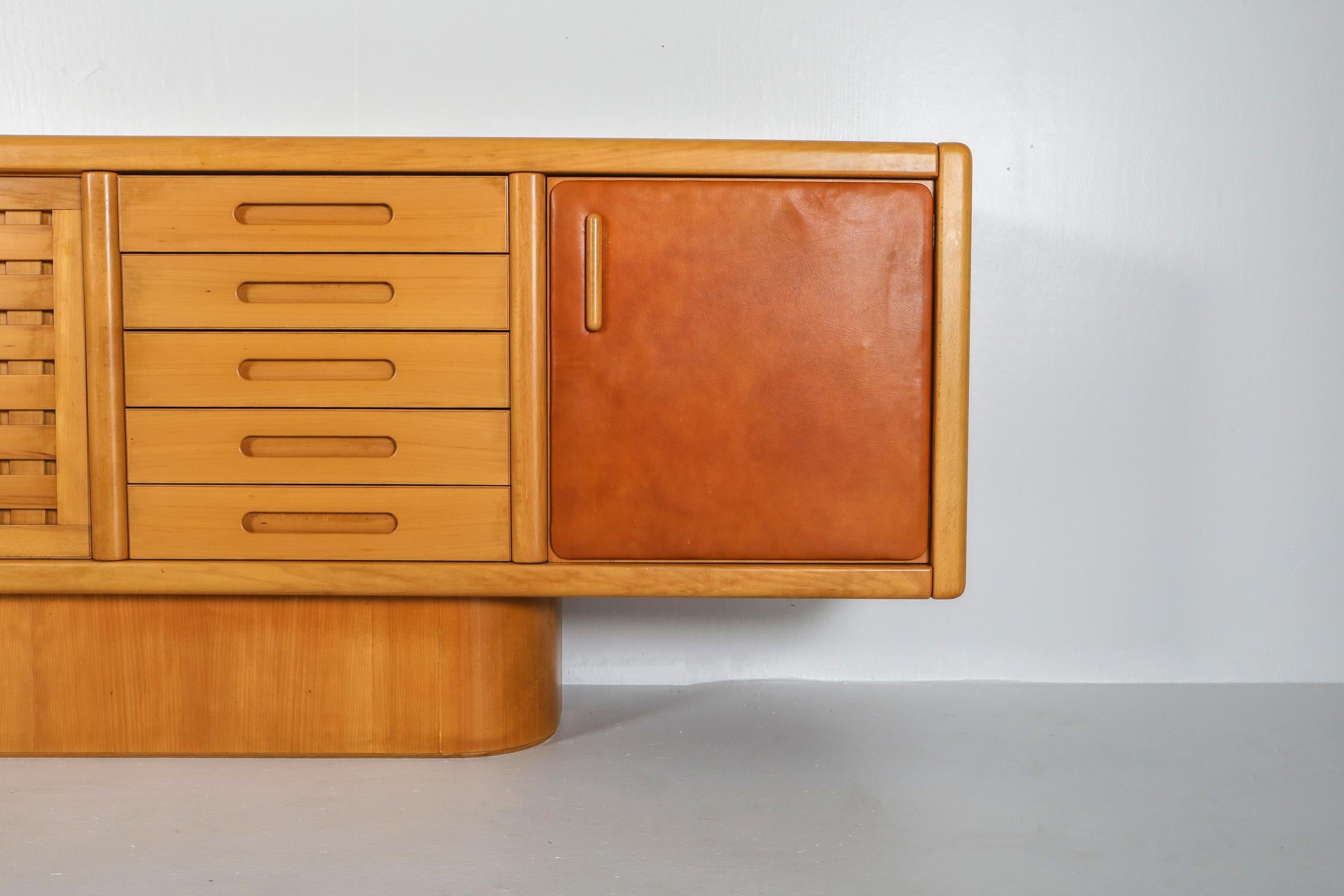 Beech and Leather Sideboard by Mario Marenco, Italy 3