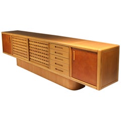 Beech and Leather Sideboard by Mario Marenco, Italy