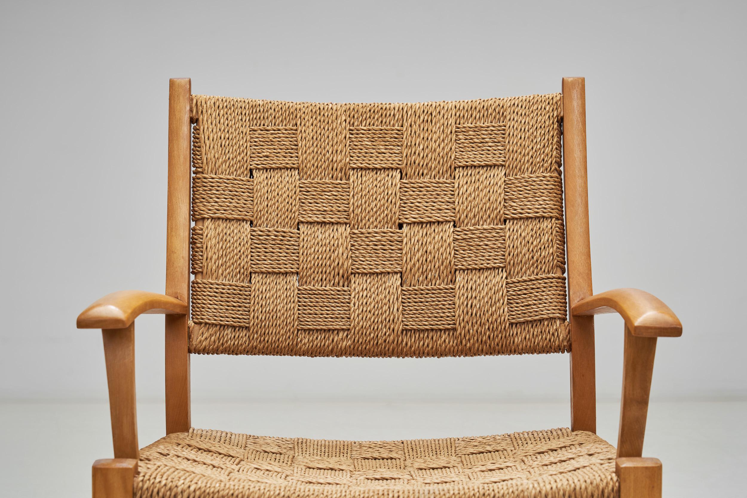 Poltrona in beeche e corda di carta di Frits Schlegel (Attr.), Danimarca, anni '40 in vendita 1