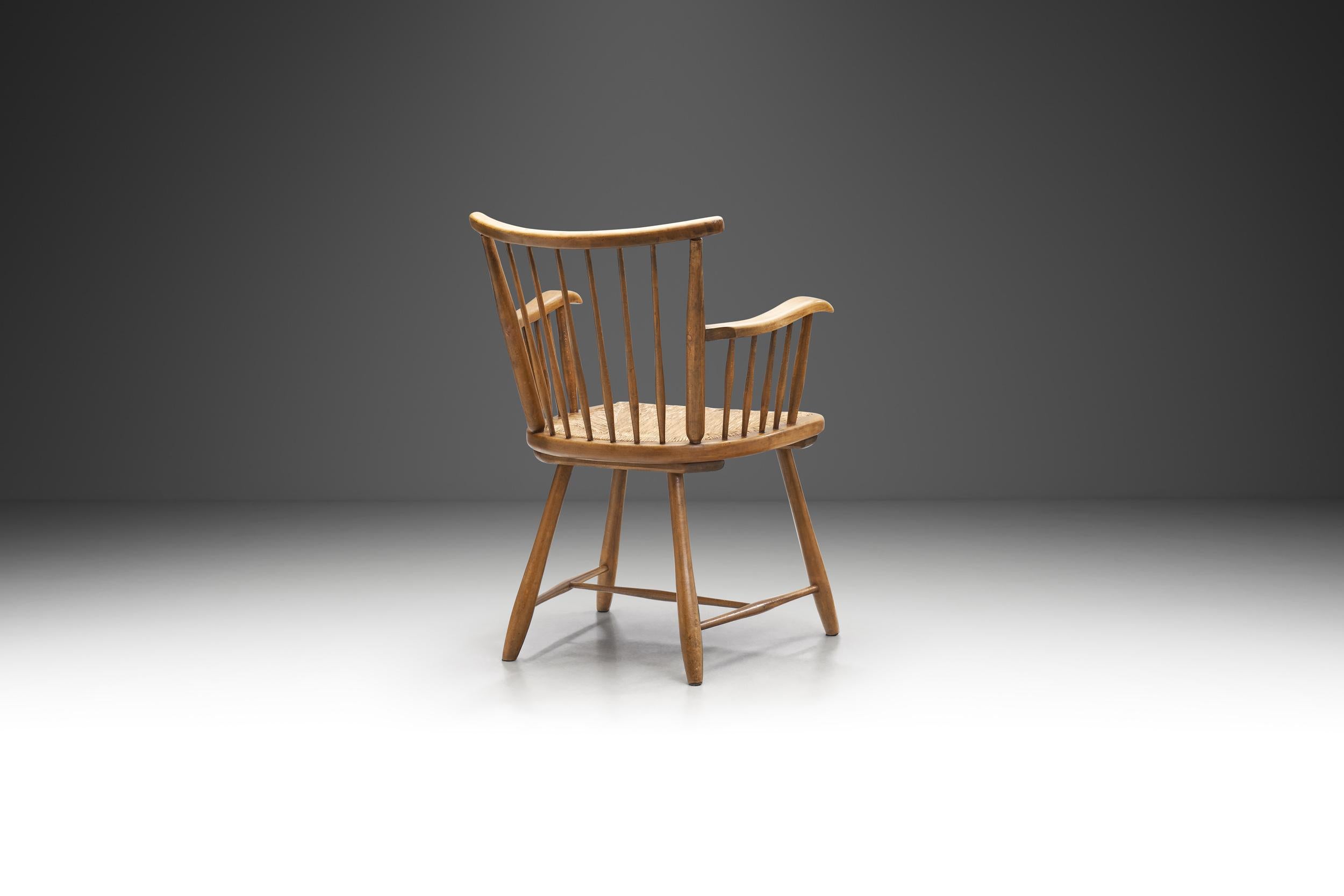 Mid-20th Century Beech and Reed Armchair by Arno Lambrecht for WK Möbel, Germany 1950s For Sale