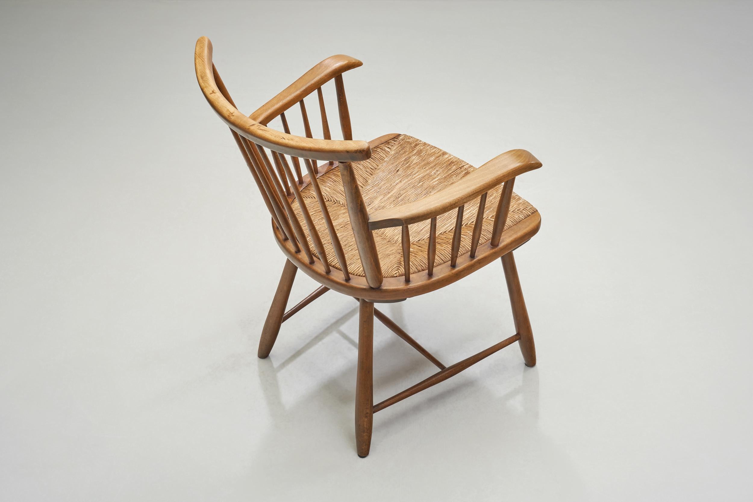 Beech and Reed Armchair by Arno Lambrecht for WK Möbel, Germany 1950s For Sale 1