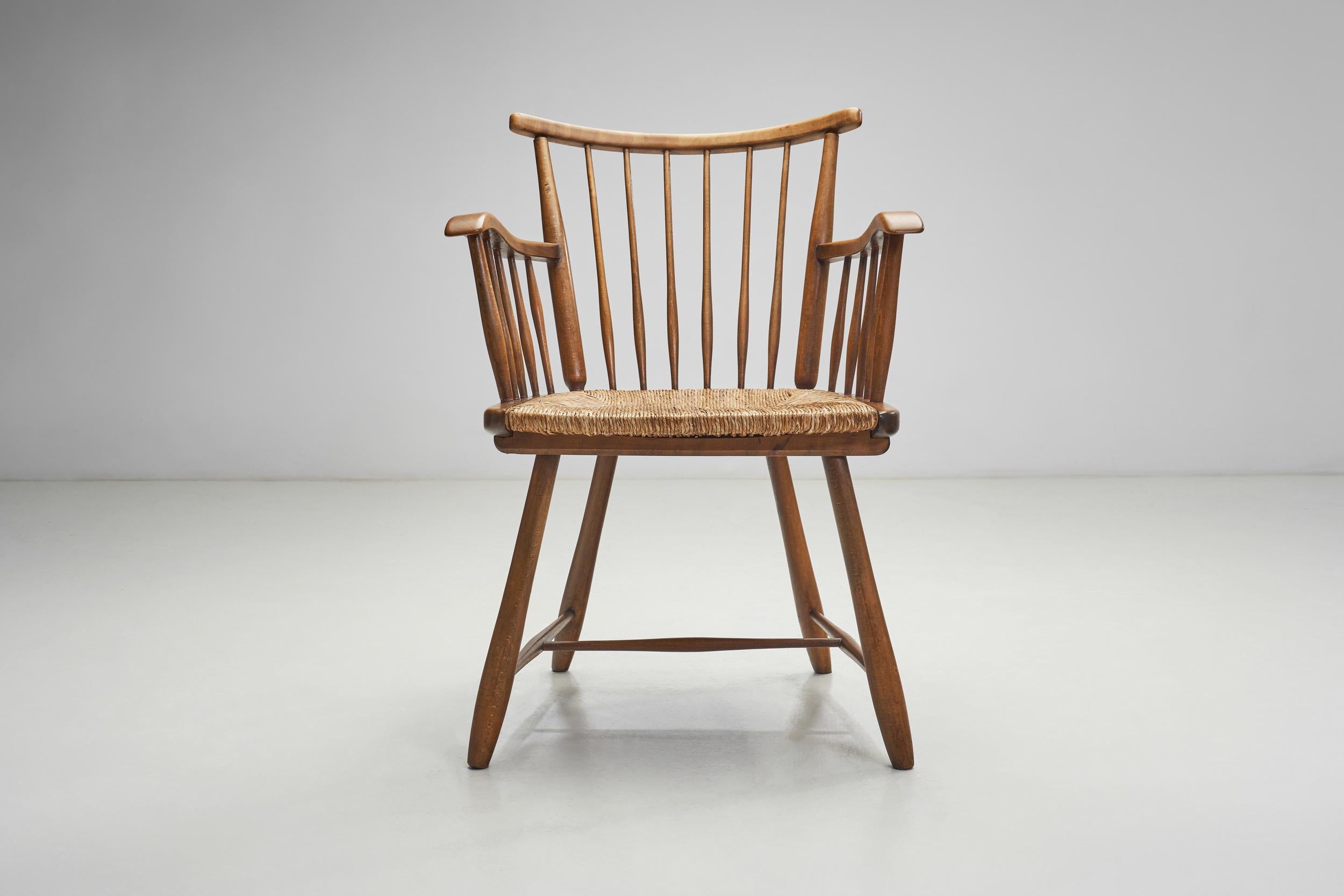 Beech and Reed Armchair by Arno Lambrecht for WK Möbel, Germany 1950s For Sale 3