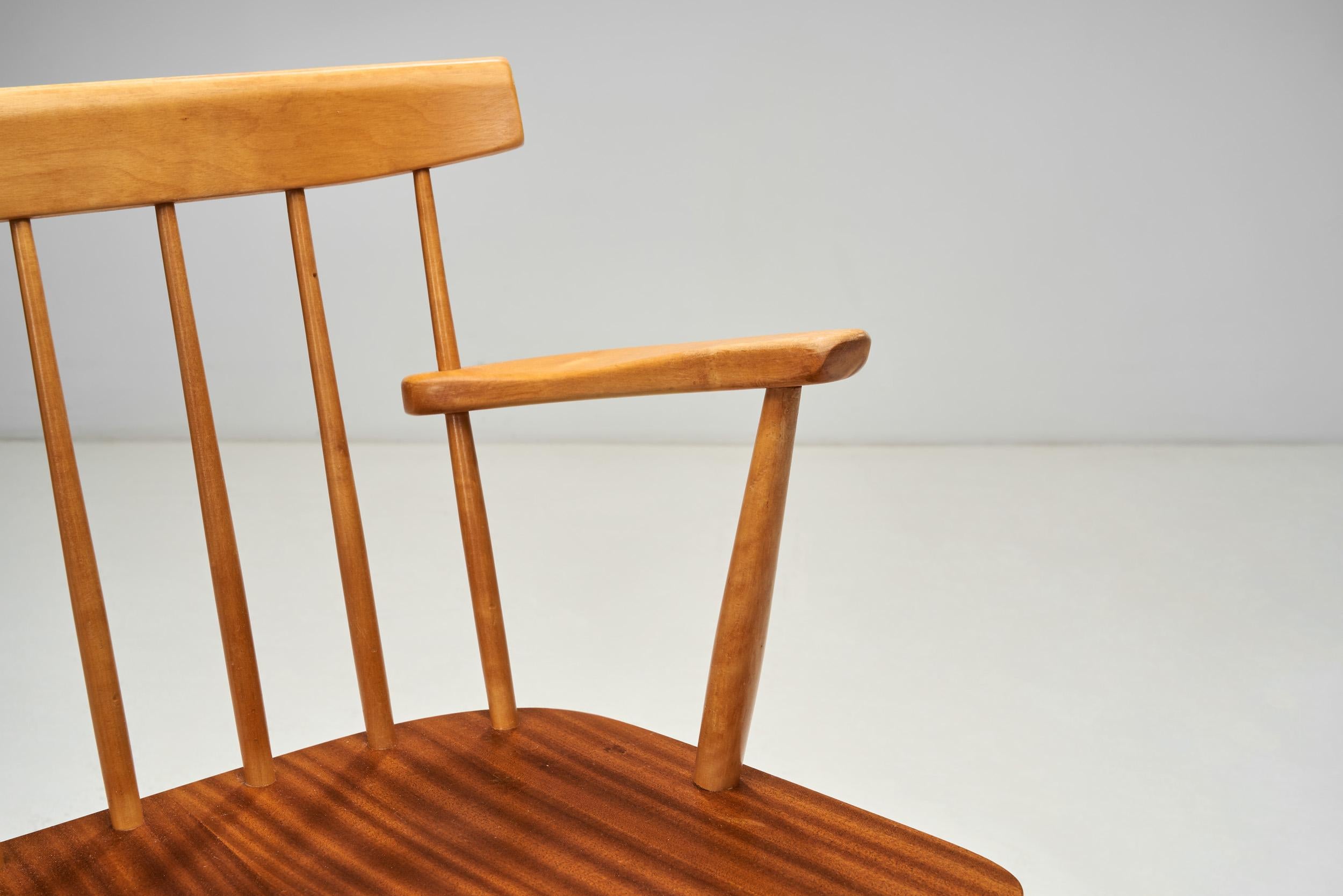 Panchina in legno di Beeche e Teak, Europa, metà del XX secolo in vendita 1
